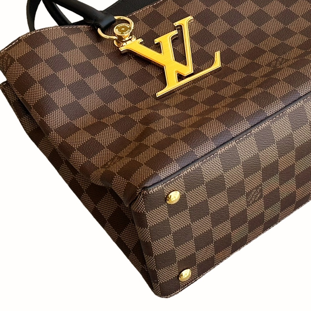 Louis Vuitton Riverside Damier Ebene Satchel Shoulder Bag Brown Black Orange - Picture 7 of 10